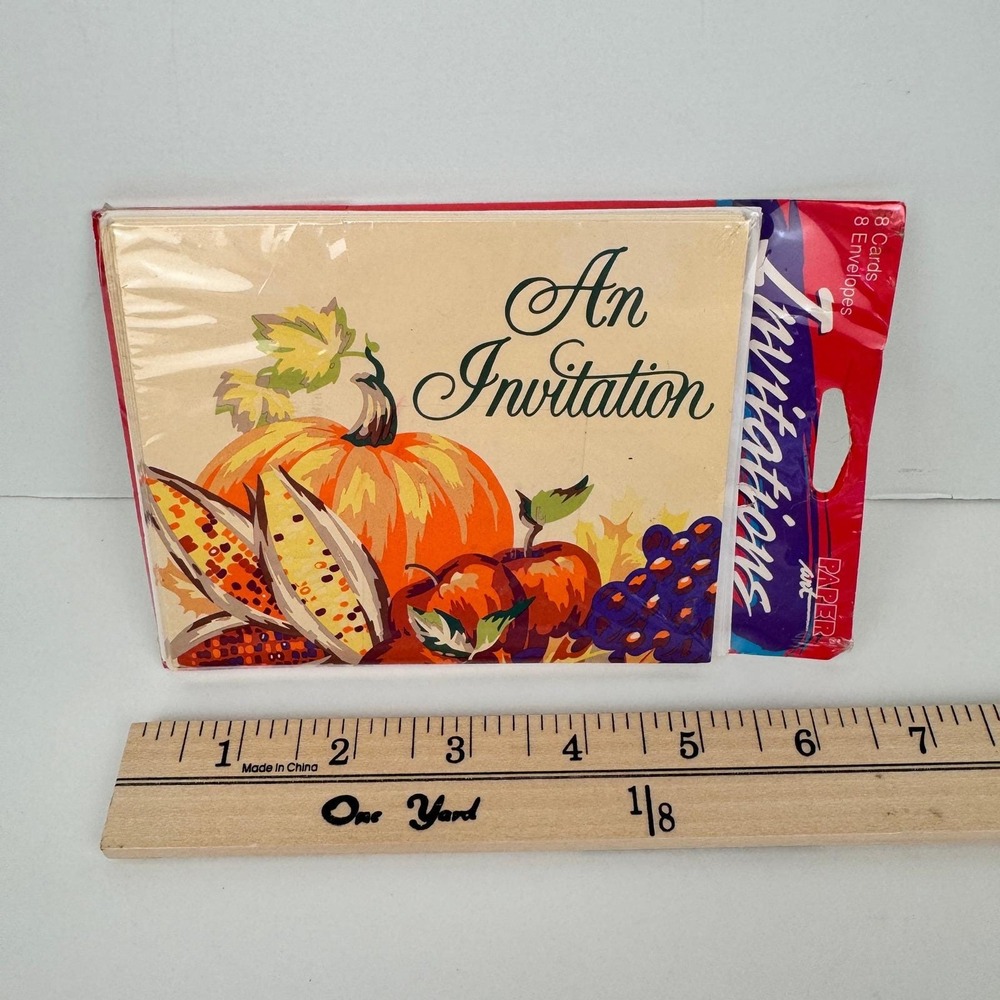 Vtg Package of 8 An Invitation‎ Greeting Card Fall Autumn Party Invite Sealed